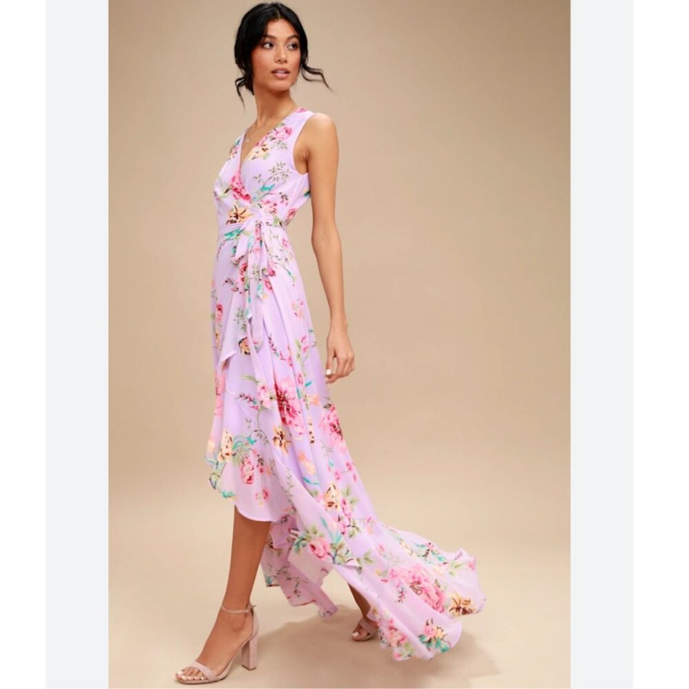 2/$30 Lulus Tawny Lavender Floral Print Wrap Maxi Dress XS - Picture 3 of 10